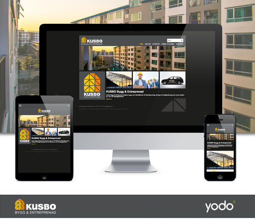 Kusbo Bygg & Entreprenads nya hemsida skapad av Precis Reklam i Yodo 3.0.